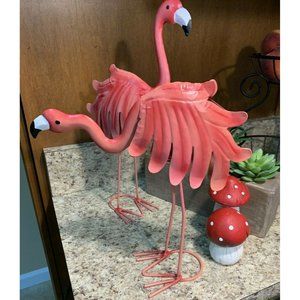 Set of 2 Yard Metal Sculpture Bobble Flamingo WHIMSICAL Garden Statue